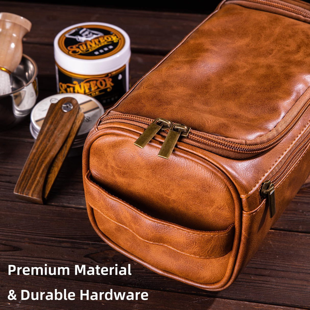 Bleggeit Personalized Leather Toiletry Bag For Men with Hook, Groomsmen Gifts Travel Bag Laser Engraved Name Monogram Leather Gift For Him Husband Bleggeit