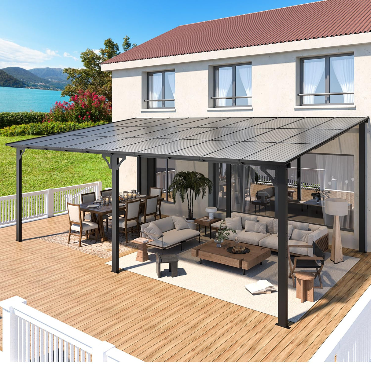 AECOJOY 20' x 12' Gazebo for Patio, Large Wall-Mounted Hard Top Lean-to Gazebo Pergola with Roof 12' x 20' on Clearance, Heavy Duty Patio Awnings for AECOJOY