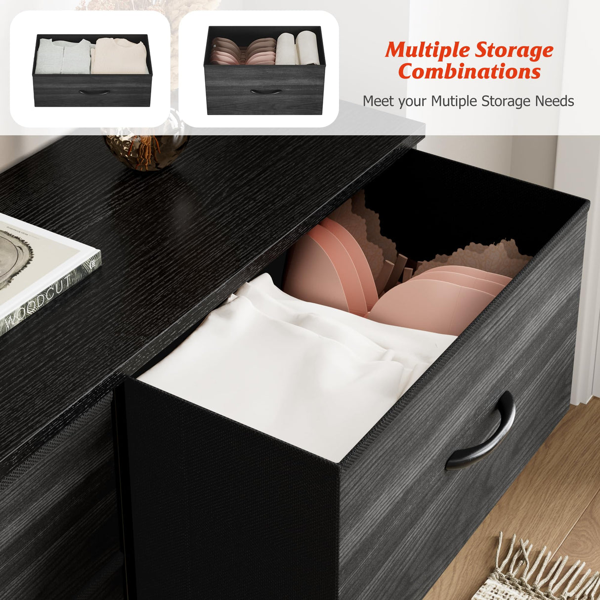 Nicehill Black Dresser for Bedroom with 5 Drawers, Kids Dresser Wood Grain Print, Dressers & Chests of Drawers for Closet, Clothes, Nursery, Bedroom Nicehill