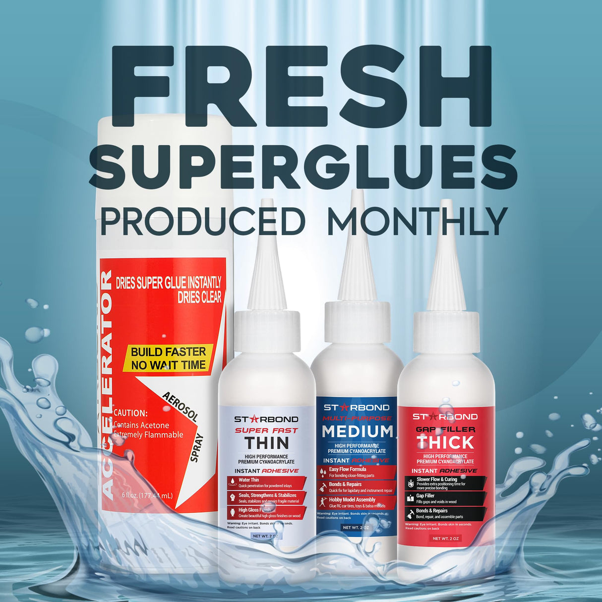 Starbond 2 oz. Thin, Medium, Thick CA Glue with 6 oz. Activator Bundle (Premium Cyanoacrylate Super Glue) for Quick Glue-ups. Woodworking, STARBOND