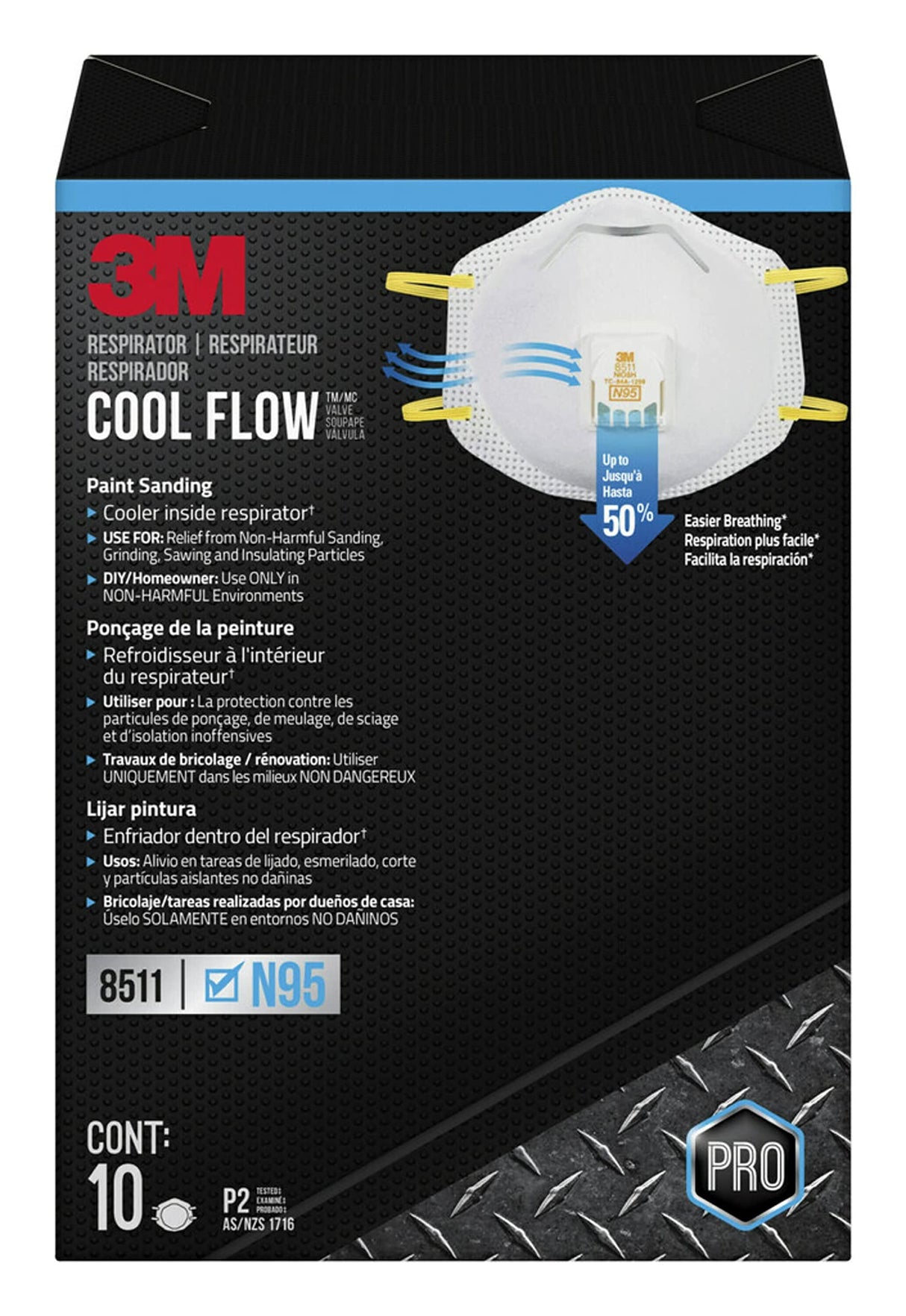 3M Respirator, Cool Flow Valve, Paint Sanding, Lightweight, Disposable, Filter Media, Stretchable, Easy Breathing, 10-Pack 3M