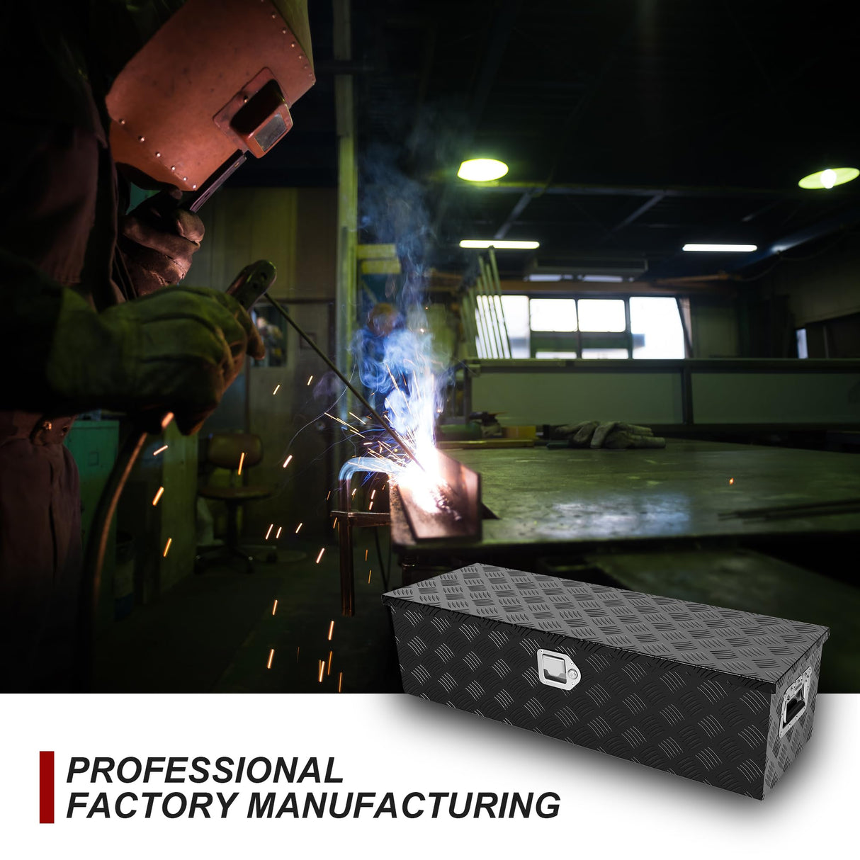 confote 39 Inch Heavy Duty Aluminum Stripes Plated Tool Box Pick Up Truck Bed RV Trailer Toolbox Waterproof Square Storage Organizer with Side confote