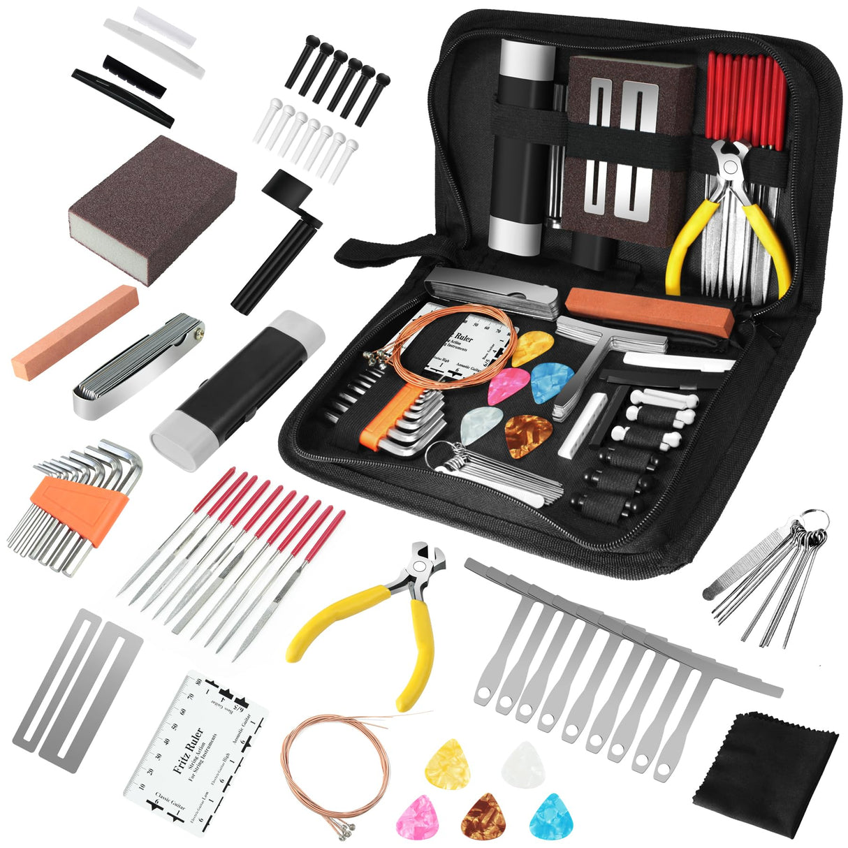 79Pcs Guitar Tool Kit, Guitar Repair Kit, Guitar Accessories Guitar Setup Kit, Luthier Tools Guitar Fret Kit for Ukulele Bass Mandolin Banjo, TIMDAM TIMDAM