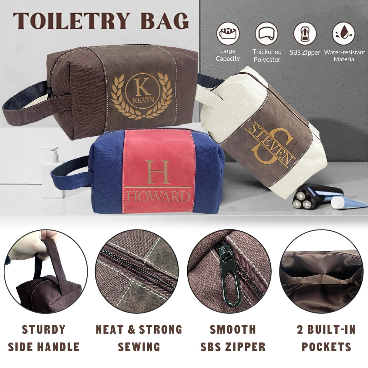 xrlsg Personalized Toiletry Bag for Men Custom Laser Engraved Travel Organizer Kit with Name Monogrammed Gift for Husband Boyfriend Dad xrlsg