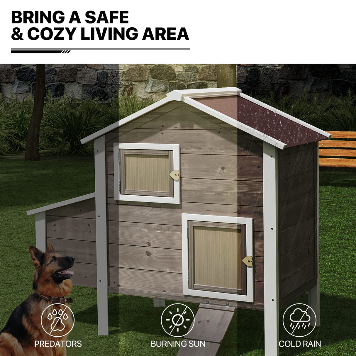 MoNiBloom Chicken Coop Hen House with Nesting Box for Yard, Removable Bottom Wooden Poultry Hutch Rabbit Cage for Easy Cleaning, Waterproof Roof MoNiBloom