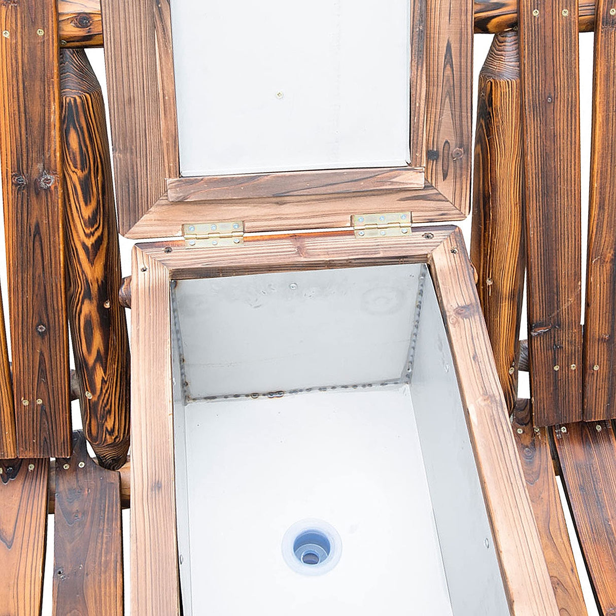 Outsunny Double Wooden Adirondack Chair with Ice Bucket, Outdoor Loveseat with High Backrest, Smooth Armrest, Rustic Brown Outsunny