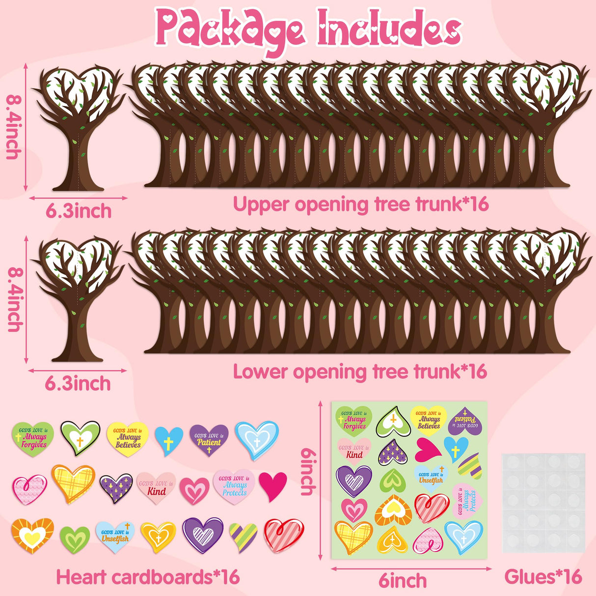 WATINC 16Pcs Valentine’s Day Christian Heart Trees Craft Kits, Make Your Own God’s Love Valentine Trees Decorations, DIY Easter Jesus Faith Trust WATINC