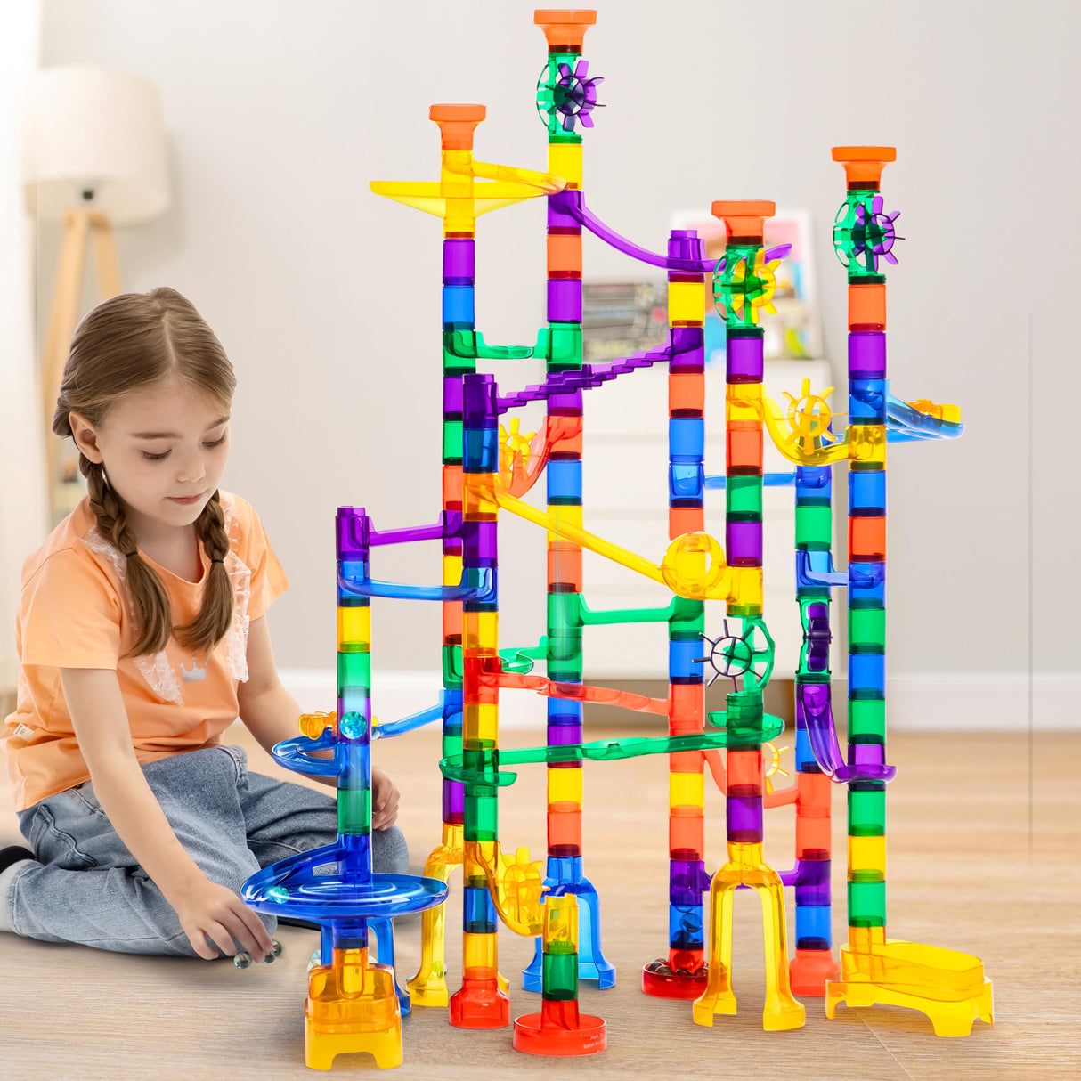 JOYIN 170Pcs Marble Run Premium Toy Set, Construction Building Blocks Toys, STEM Educational Building Block Toy(120 Plastic Pieces + 50 Glass JOYIN