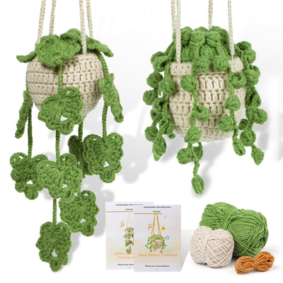 kdafio Crochet Kit for Beginners, 2PC Hanging Potted Plants Crochet Starter Kit with Step-by-Step Instructions and Video Tutorials Complete Crochet