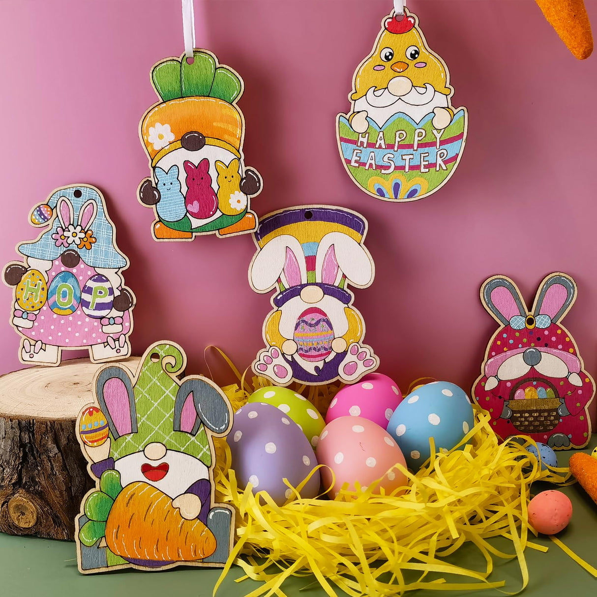 48 Pieces Easter Gnome Crafts Wooden Gnome Ornaments Cutouts Unfinished Wood Blanks Hanging Slices for Easter Spring Tree Elf Gnome to Paint (48) Generic