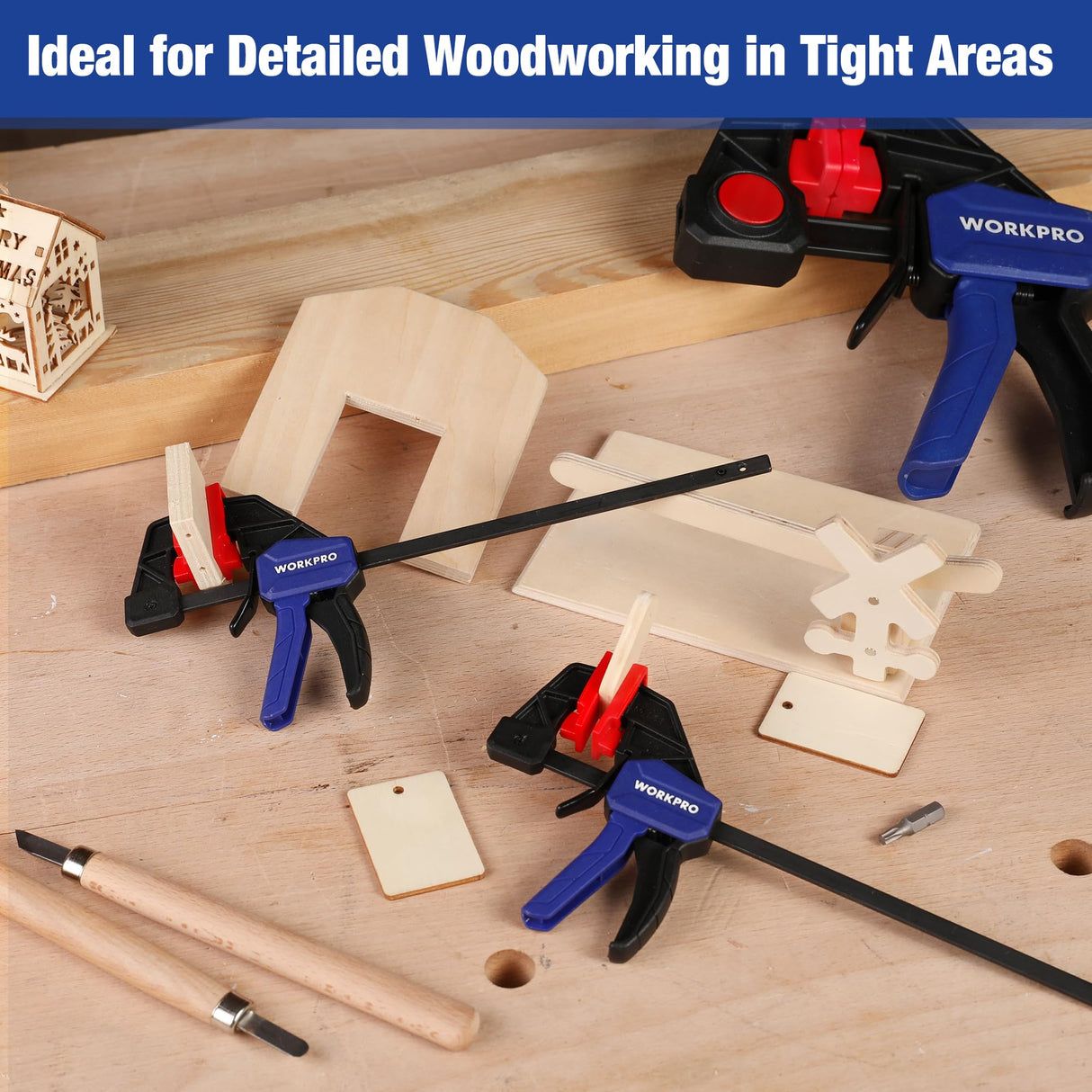 WORKPRO 6" Mini Bar Clamps for Woodworking, One-Handed Clamp/Spreader, Light-Duty Screw-Change F Clamp with 50lbs Load Limit, 2PC WORKPRO