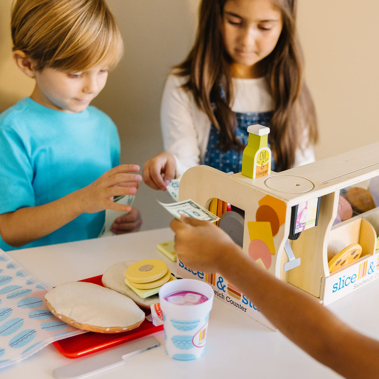 Melissa & Doug Wooden Slice & Stack Sandwich Counter with Deli Slicer – 56-Piece Pretend Play Wooden Food Toys, Kitchen Food Set For Toddlers And Melissa & Doug