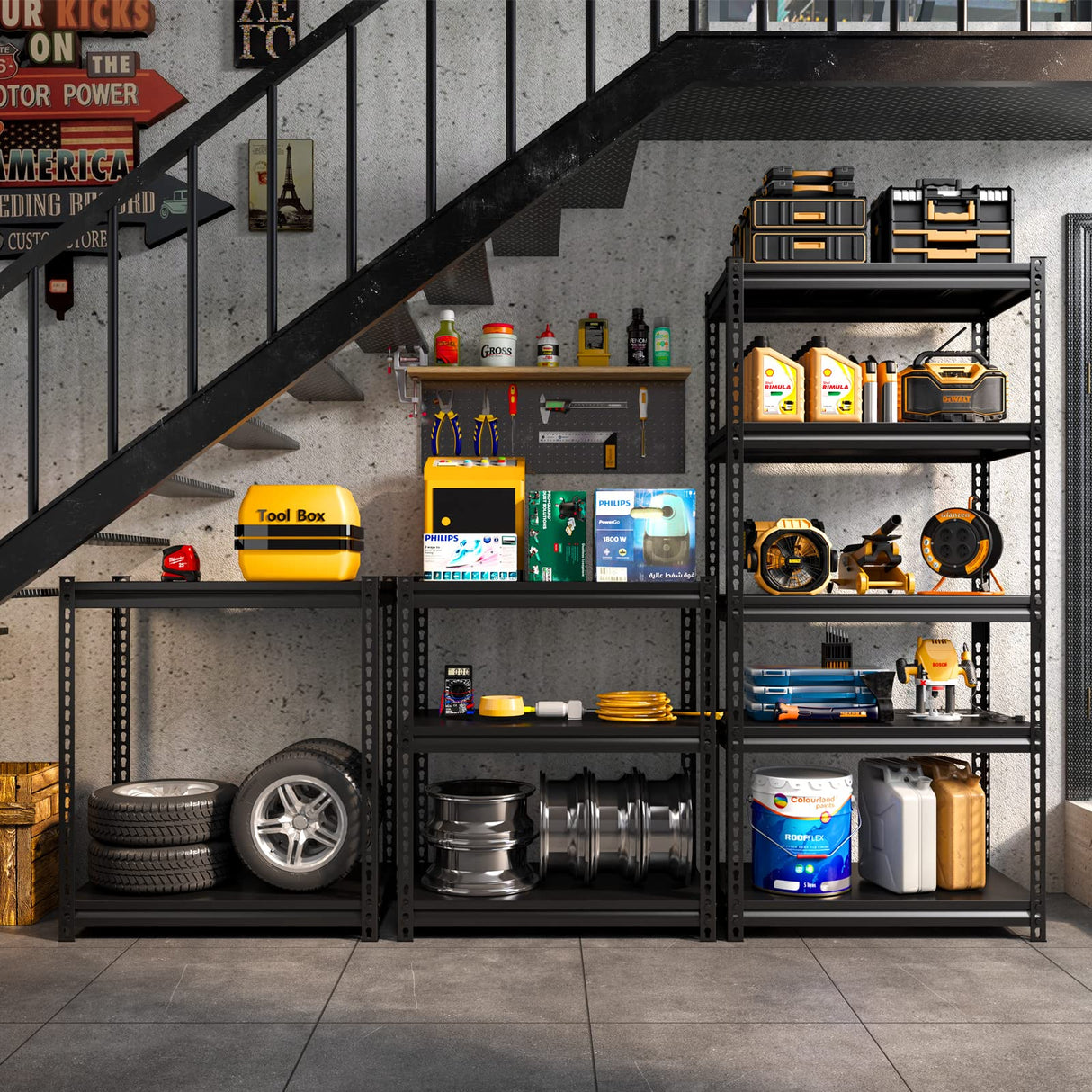 REIBII Garage Shelving, Garage Storage Shelves Holds 1690 LBS Garage Shelves Metal Shelving for Storage Shelves Heavy Duty Adjustable Industrial REIBII