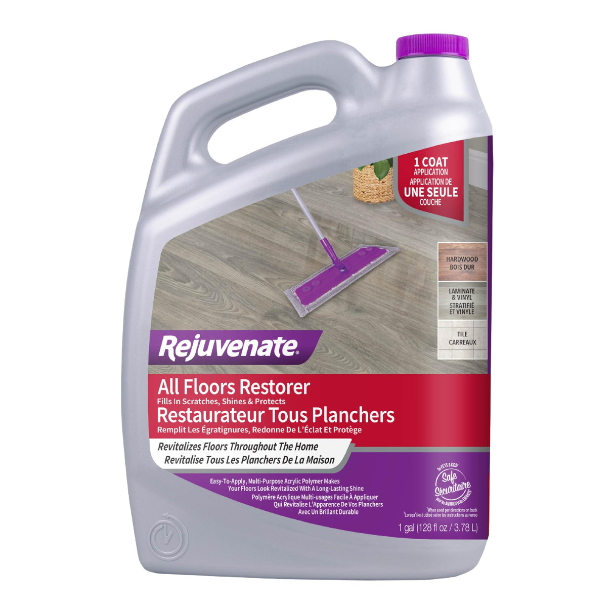 Rejuvenate All Floors Restorer and Polish Fills in Scratches Protects & Restores Shine No Sanding Required (128 oz) Rejuvenate