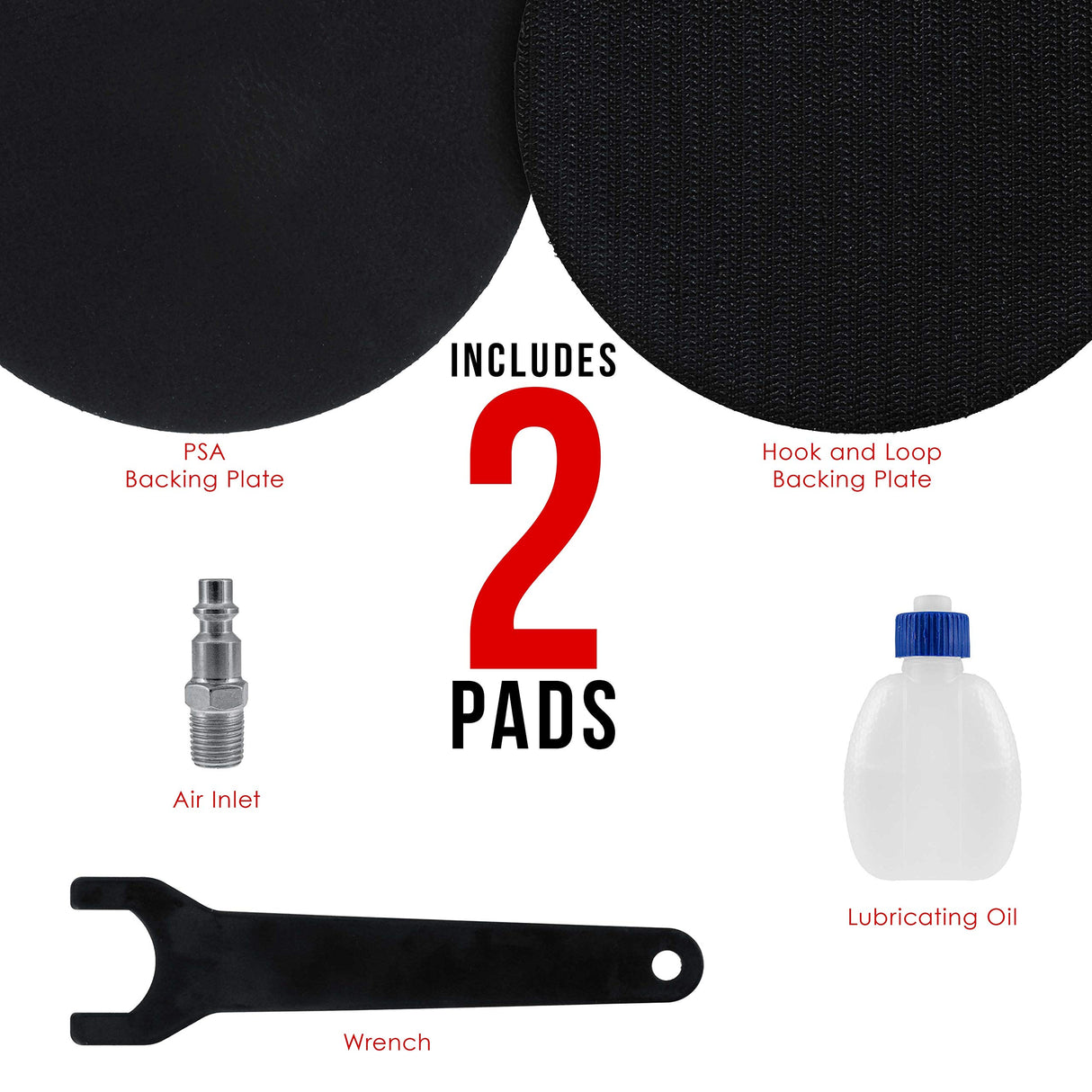 TCP Global Professional Heavy Duty 6" Dual-Action Random Orbit Air Palm Sander with Both PSA and Hook & Loop Backing Pads - Orbital Pneumatic Sanding TCP Global