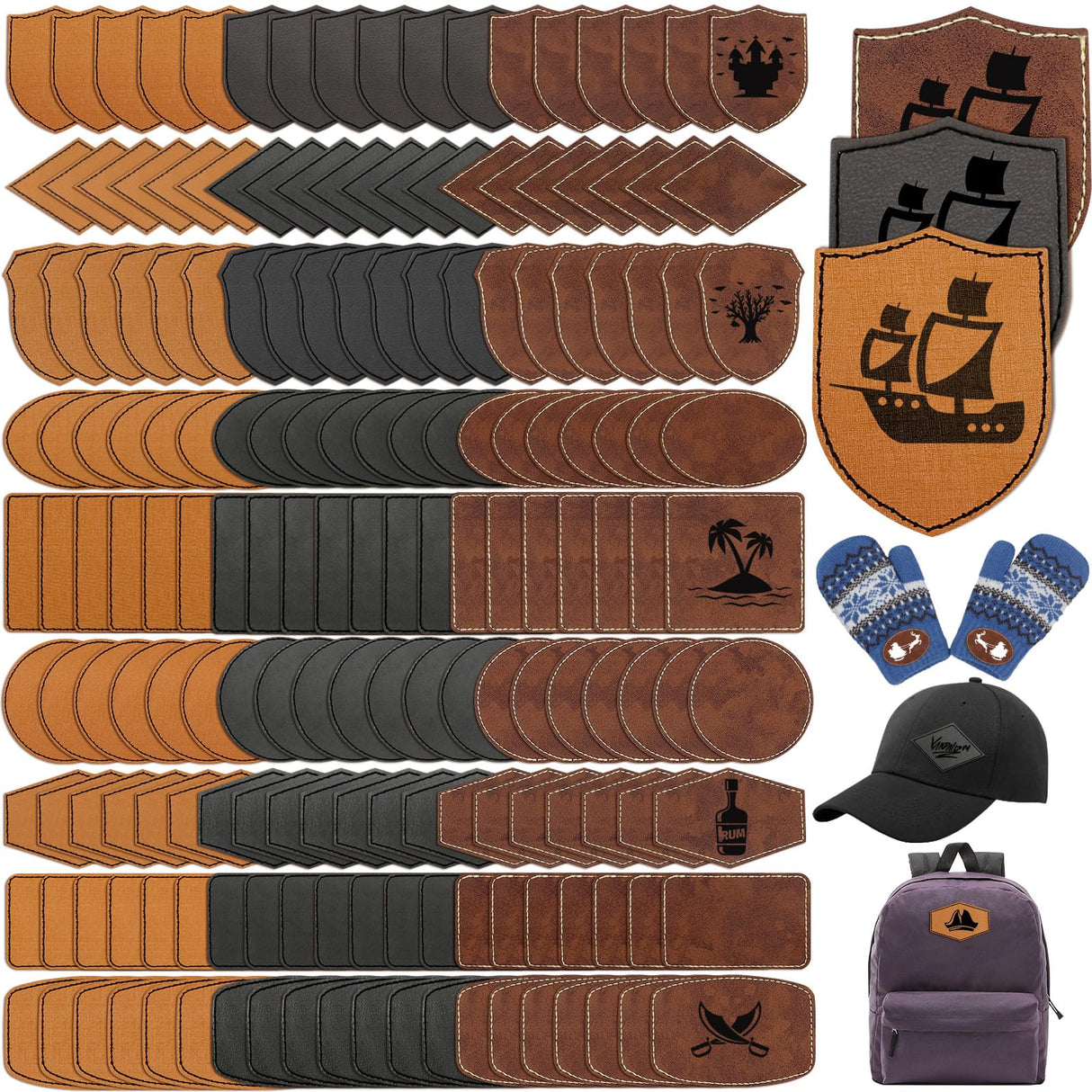 Yunlly 180 Pcs Rustic Leather Patches for Hats with Adhesive Heat Laser Engraving Blanks Patch Faux Leatherette Blank Patches for Embroidery Sew Yunlly