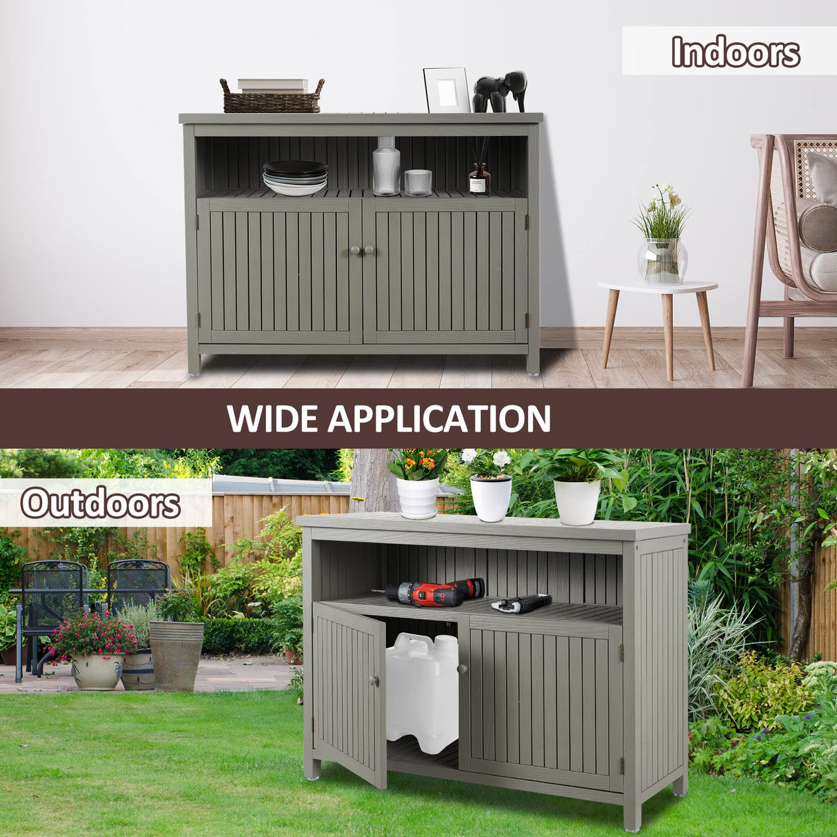 AHB Outdoor Console Sideboards Buffet Cabinet, Solid Wood Storage Cabinet TV Stand,Furniture for Patio Entryway Deck(Grey) AHB