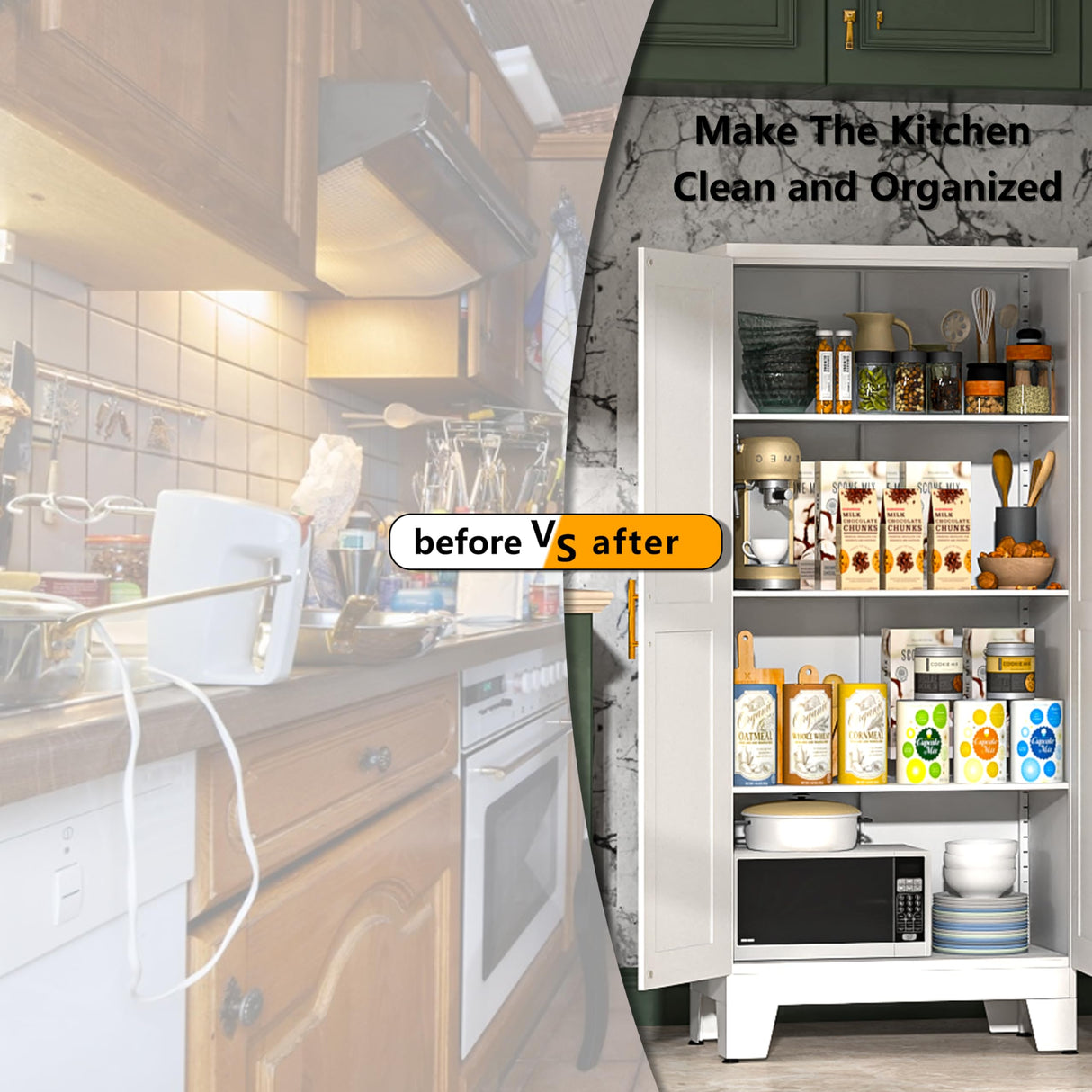 PAOFIN White Kitchen Storage Cabinet, Kitchen Pantry Storage Cabinet with Doors and Shelves, Storage Cabinet with Adjustable Leveling Foot for PAOFIN