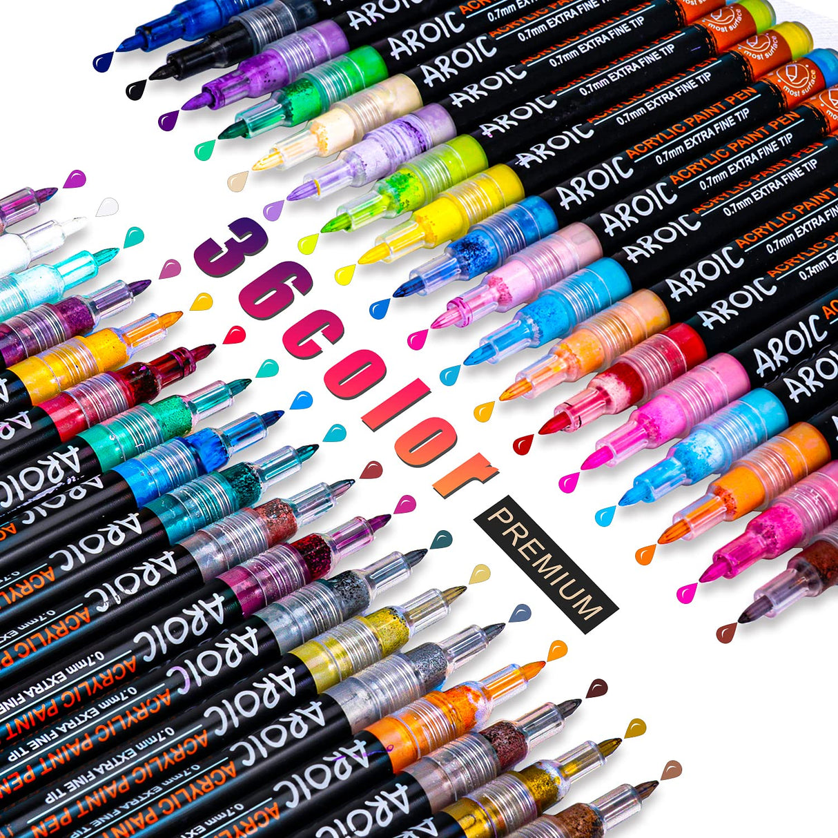 AROIC Paint Pens Paint Markers, 36 Packs Acrylic Paint markers for Writing on Any Material, Wood, Rock Painting, Glass, Ceramic, Canvas, Easter Egg AROIC