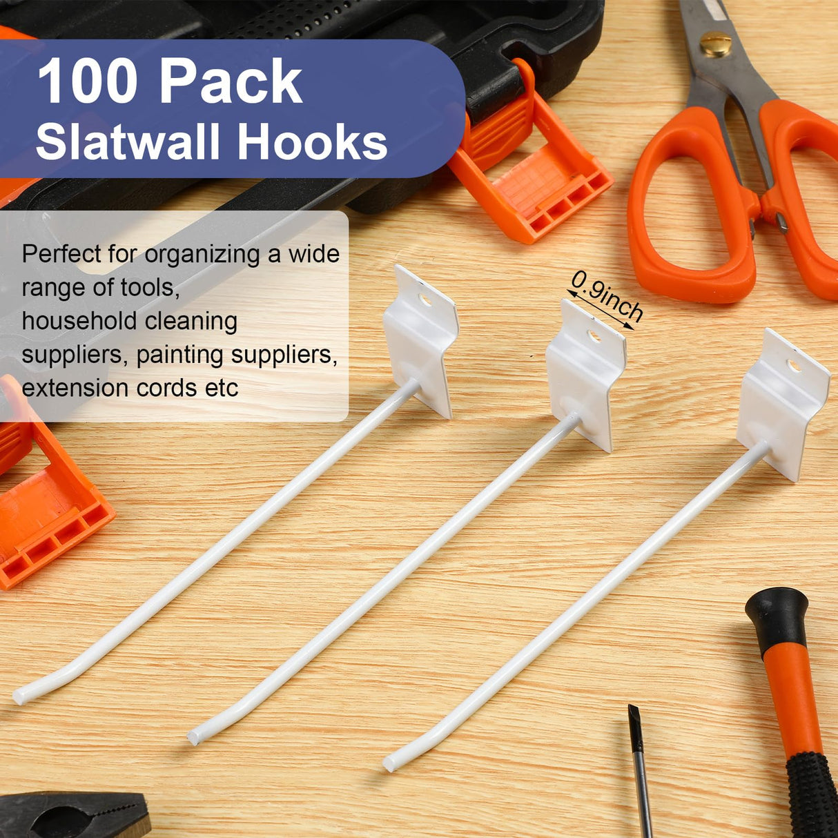Tandefio 100 Pcs Slatwall Hooks 6 Inch Panel Display Hooks Metal Slat Wall Hanging Hooks Pegboard Heavy Duty Slat Board Hooks for Garage Retail Shop Tandefio