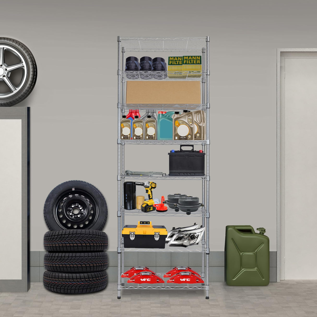 REGILLER 8-Wire Shelving Metal Storage Rack Adjustable Shelves,Standing Storage Shelf Units for Laundry Bathroom Kitchen Pantry Closet (Silver,23.9L REGILLER