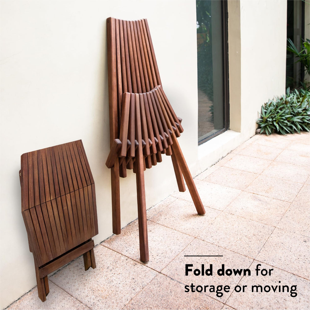 Melino Wooden Folding Chair for Outdoor, Low Profile Acacia Wood Lounge Chair with FSC Certified Acacia Wood, Fully Assembled - Espresso Melino