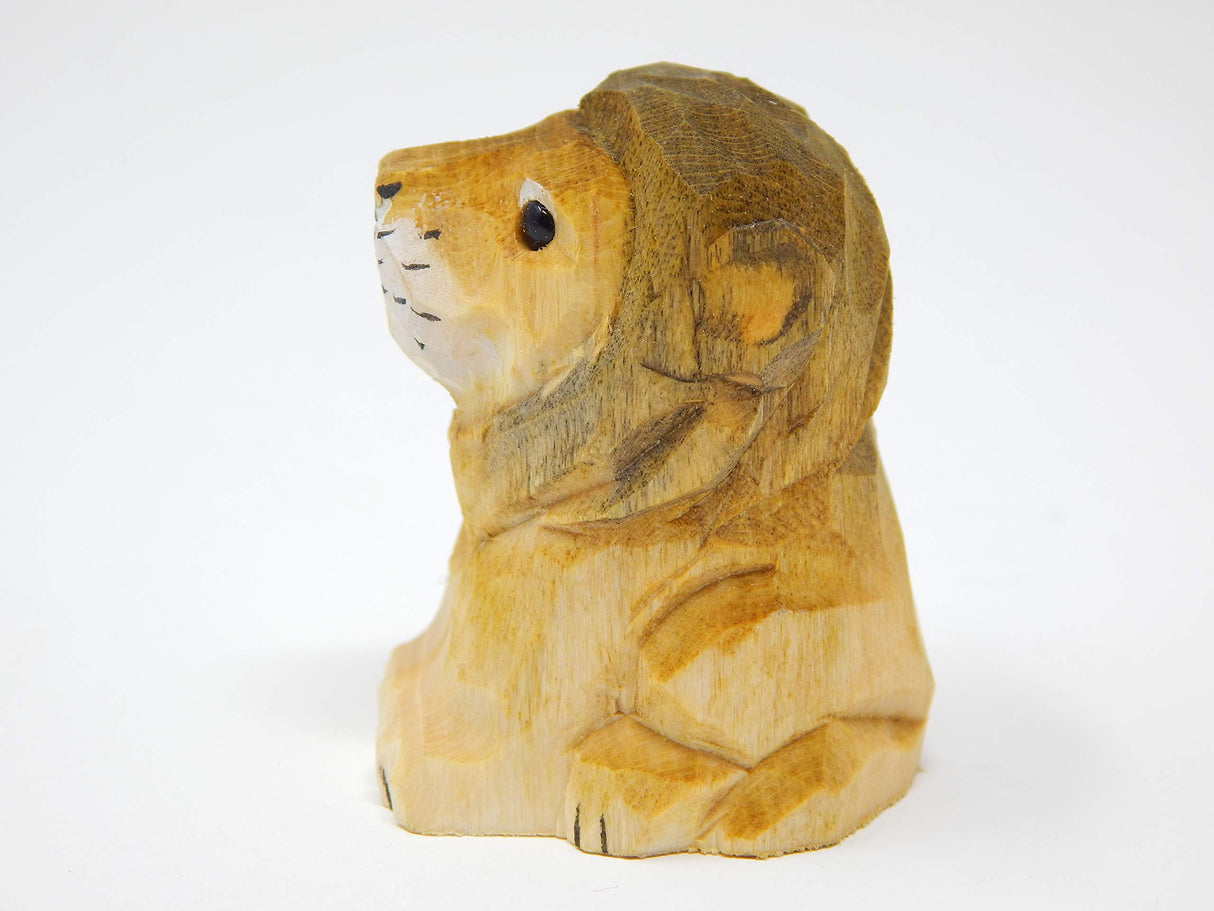Lion Figurine Wood Decoration Statue Wall Art King Miniature Carved Small Animal Sculpture Selsela