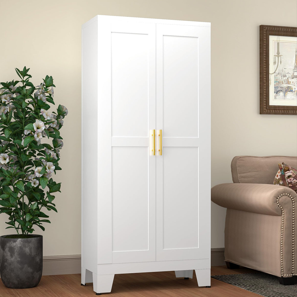 GAIOUS 61.02" Pantry Cabinet, Kitchen Pantry Storage Cabinets with Adjustable Shelves and Feet, White Pantry Storage Cabinet for Kitchen, Dining GAIOUS