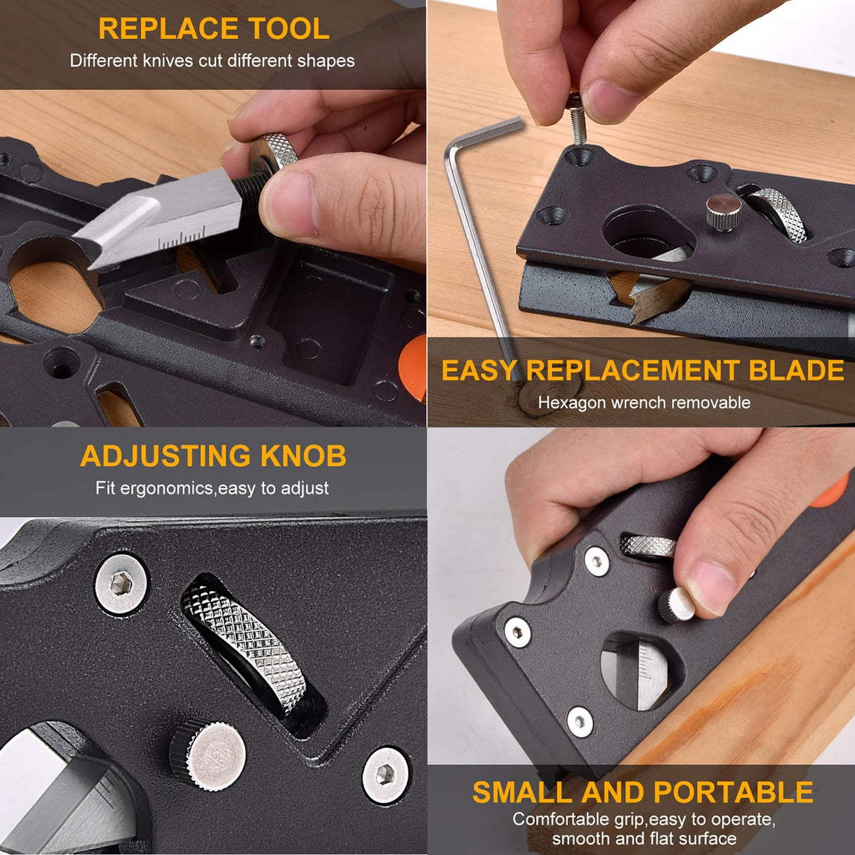 Eewudwok Chamfer Plane, Hand Chamfering Wood Planer, Premium Woodworking Edge Corner Flattening Tool Aluminum Alloy Plane with Handle for Quick Edge Eewudwok