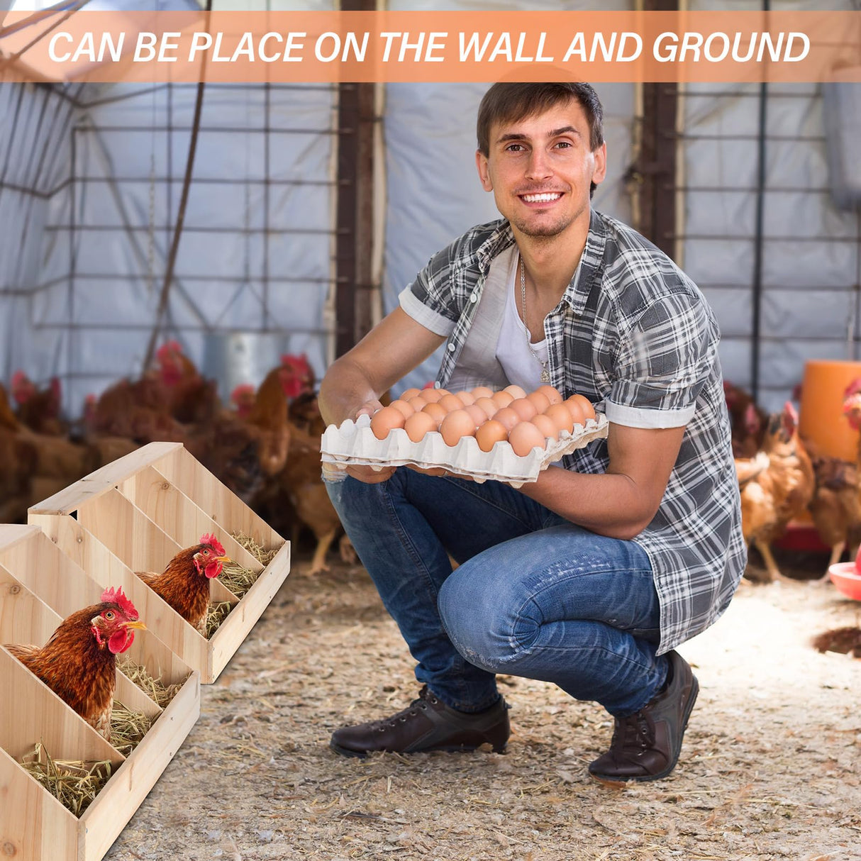 Nosiny Triple Nesting Boxes Wood Chicken Nesting Box 3 Compartment Room Hen Chicken Laying Boxes Versatile Use Easy Assemble for Duck Poultry, 37.4 x Nosiny