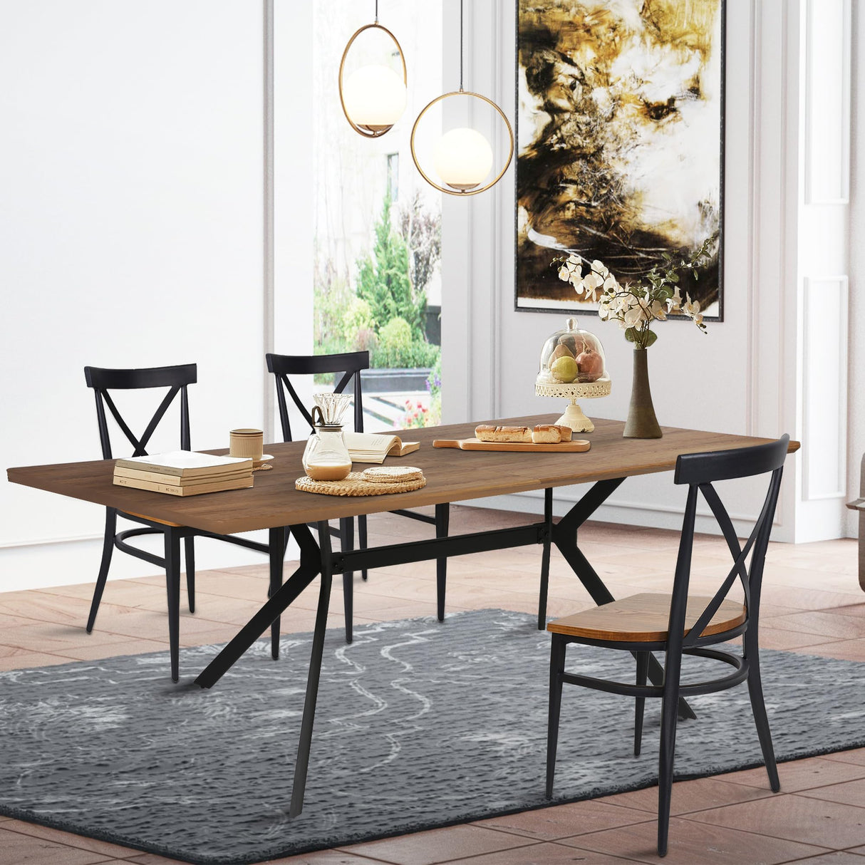 LUCKYERMORE 71"x35.5" Dining Table for 6-8 Mid-Century Modern Rectangle Wood Kitchen Table Farmhouse Dining Table for Dining Room Balcony Cafe Bar LUCKYERMORE