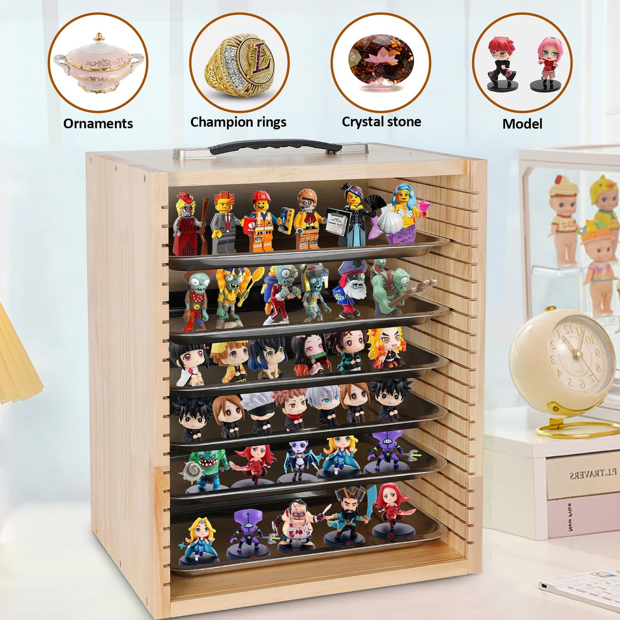 Olasme Miniatures Display Cases Miniatures Storage Case Wooden Miniatures Carrying Case Collectibles Travel Box Olasme