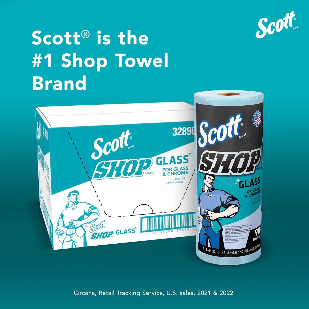 Scott 32896 Shop Towels, Glass, 1-Ply, 8.6-Inch x 11-Inch, Blue, 90 Sheets/Roll, 12 Rolls/Carton SCOTT SHOP ORIGINAL