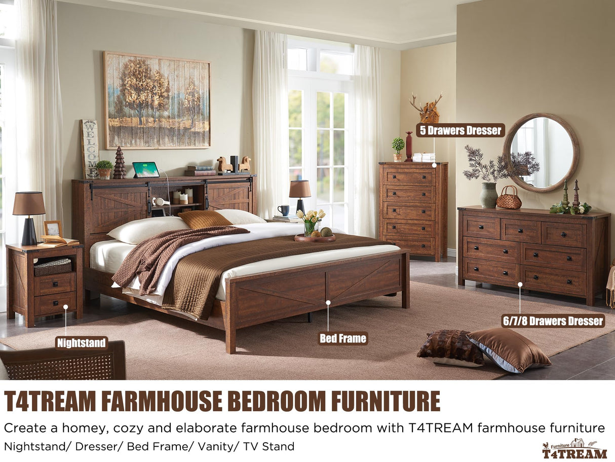 T4TREAM Farmhouse 6 Drawers Dresser Chests for Bedroom, Wood Rustic Wide Chset of Drawers,Storage Dressers Organizer for Bedroom, Living T4TREAM