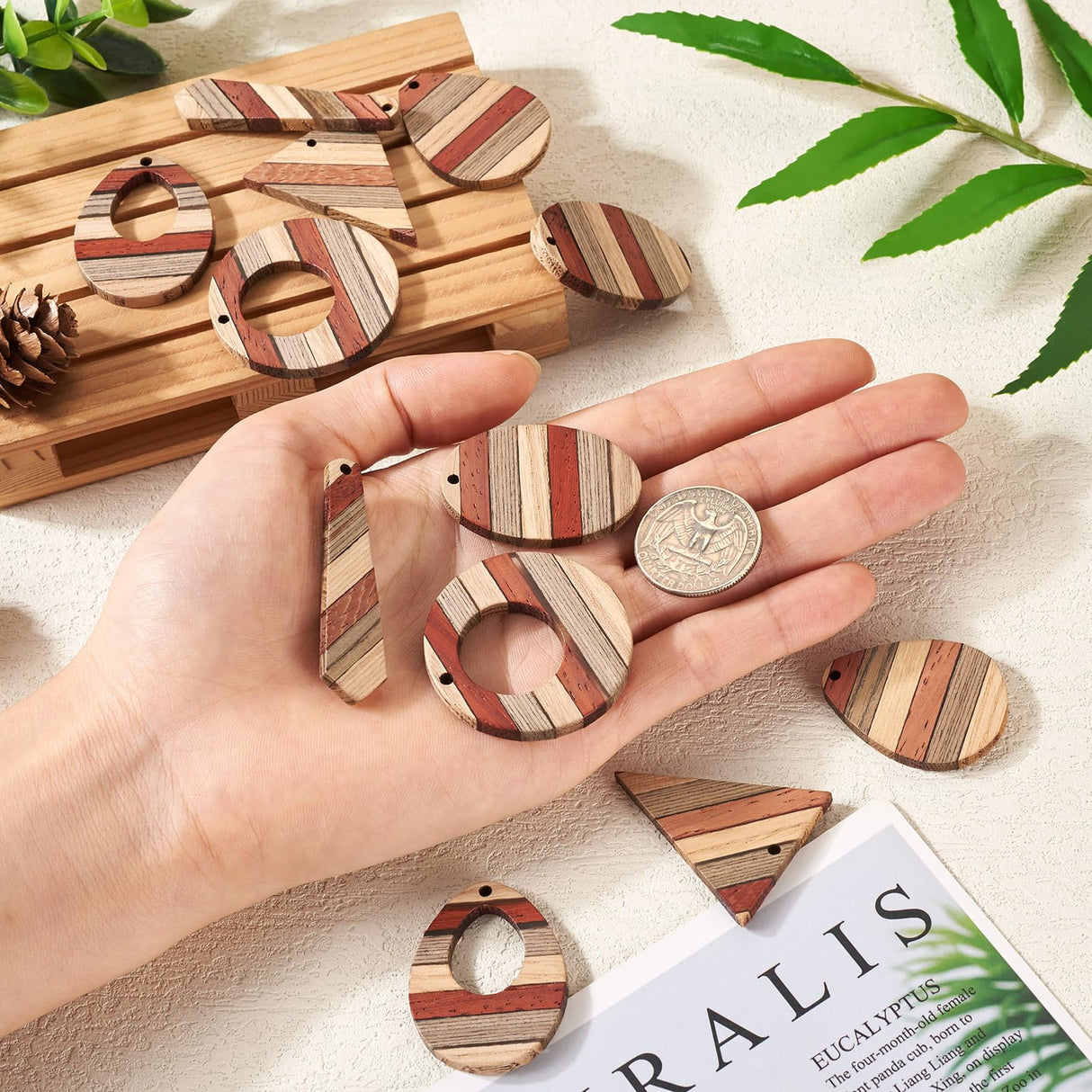 FASHEWELRY 12Pcs Striped Resin Wood Earring Charms Boho Wooden Earring Blanks Geometric Wooden Earring Pieces Vintage Bohemian Charms for DIY Jewelry FASHEWELRY