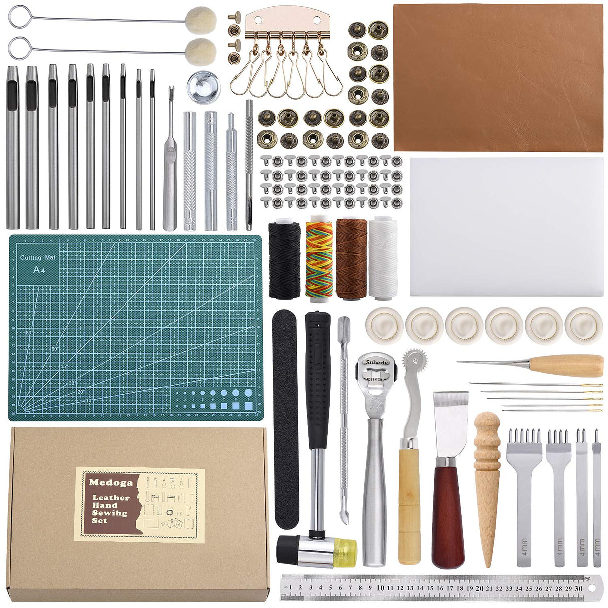 Leather Sewing Tools 44 pcs Leather Craft Tools Kit for Hand Sewing Stitching, Stamping Set and Saddle Making medoga