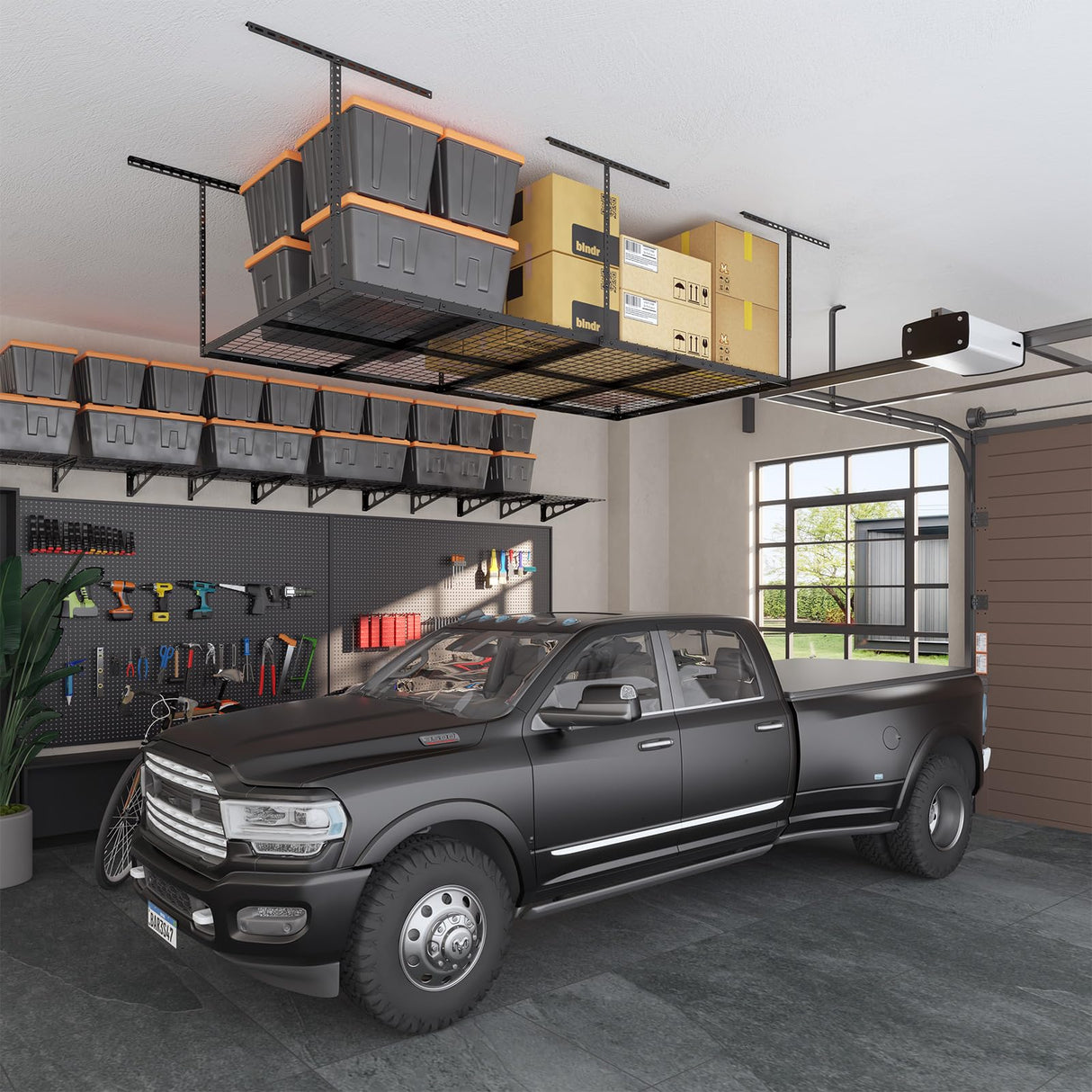 eShelf 4ftx8ft Overhead Garage Storage Rack, Heavy-Duty Metal Garage Ceiling Storage Rack, 22''-40" Adjustable Ceiling Drop-Down, 600 lb. Loading eShelf