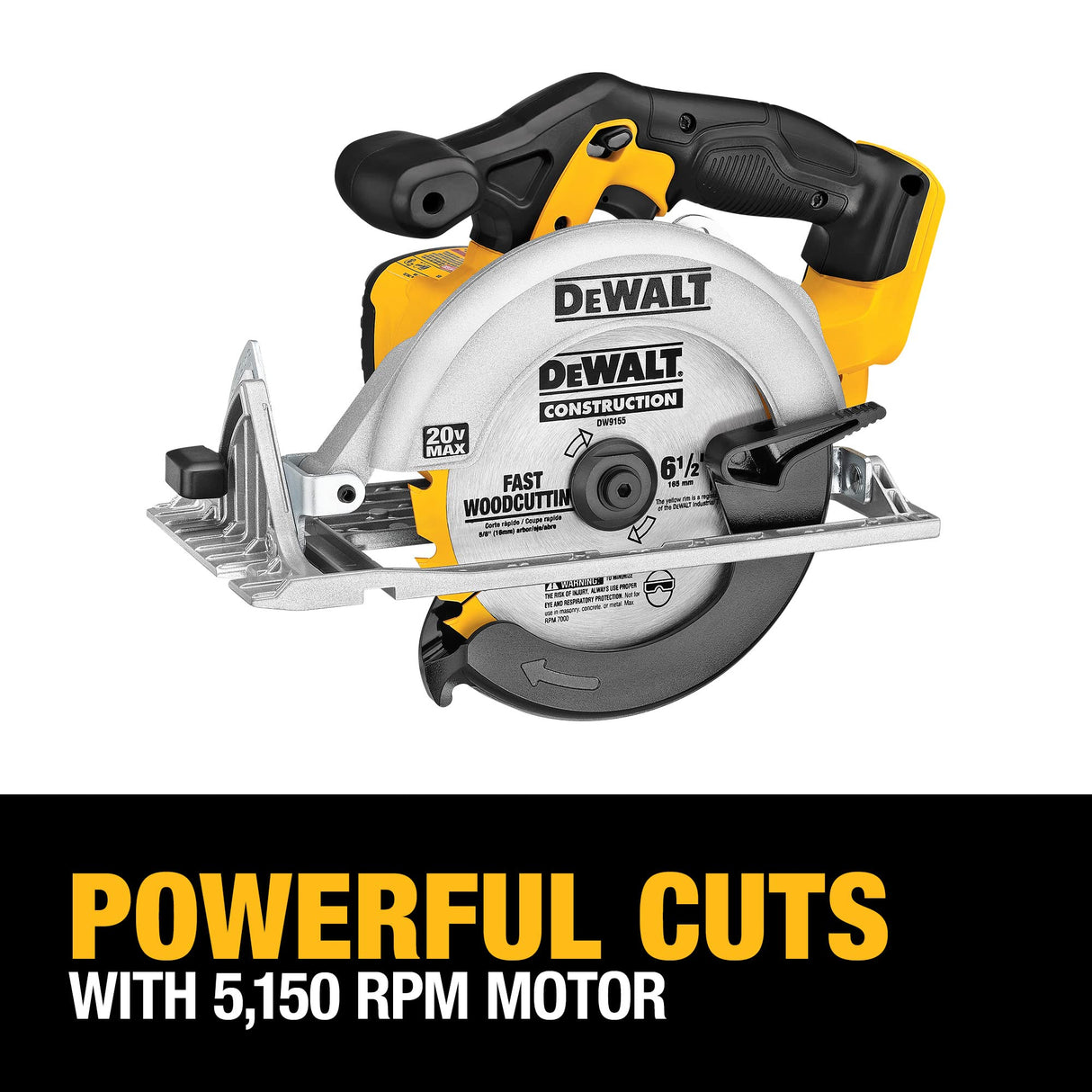DEWALT 20V MAX Circular Saw, 6-1/2-Inch Blade, 460 MWO Engine, 0-50 Degree Bevel Capability, Bare Tool Only (DCS391B) DEWALT
