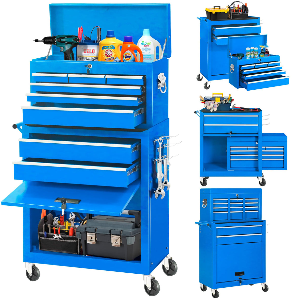 INTERGREAT Rolling Tool Chest with Wheels and 8 Drawers, Large Tool Cabinet with Drawers, Tool Storage Organizer Box with Key&Liner for Garage, INTERGREAT