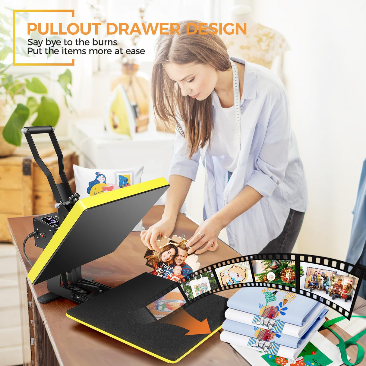 Whubefy 15x15 Clamshell Heat Press Machine for T-Shirts, Slide-Out Shirt Press Machine 3 Preset Modes for Fast Sublimation Tshirts/Mouse pad/Canva,t Whubefy