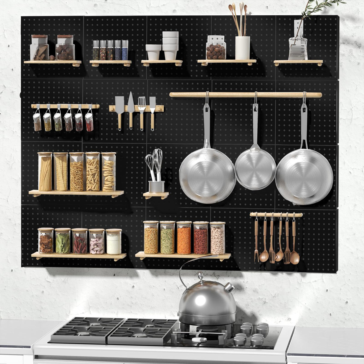 Peg Board, 6PCS Metal Pegboard, Heavy Duty Pegboard Wall Organizer with Frame. Black Pegboard for Walls, Garage, Workbench, Craft Room Tool FZK