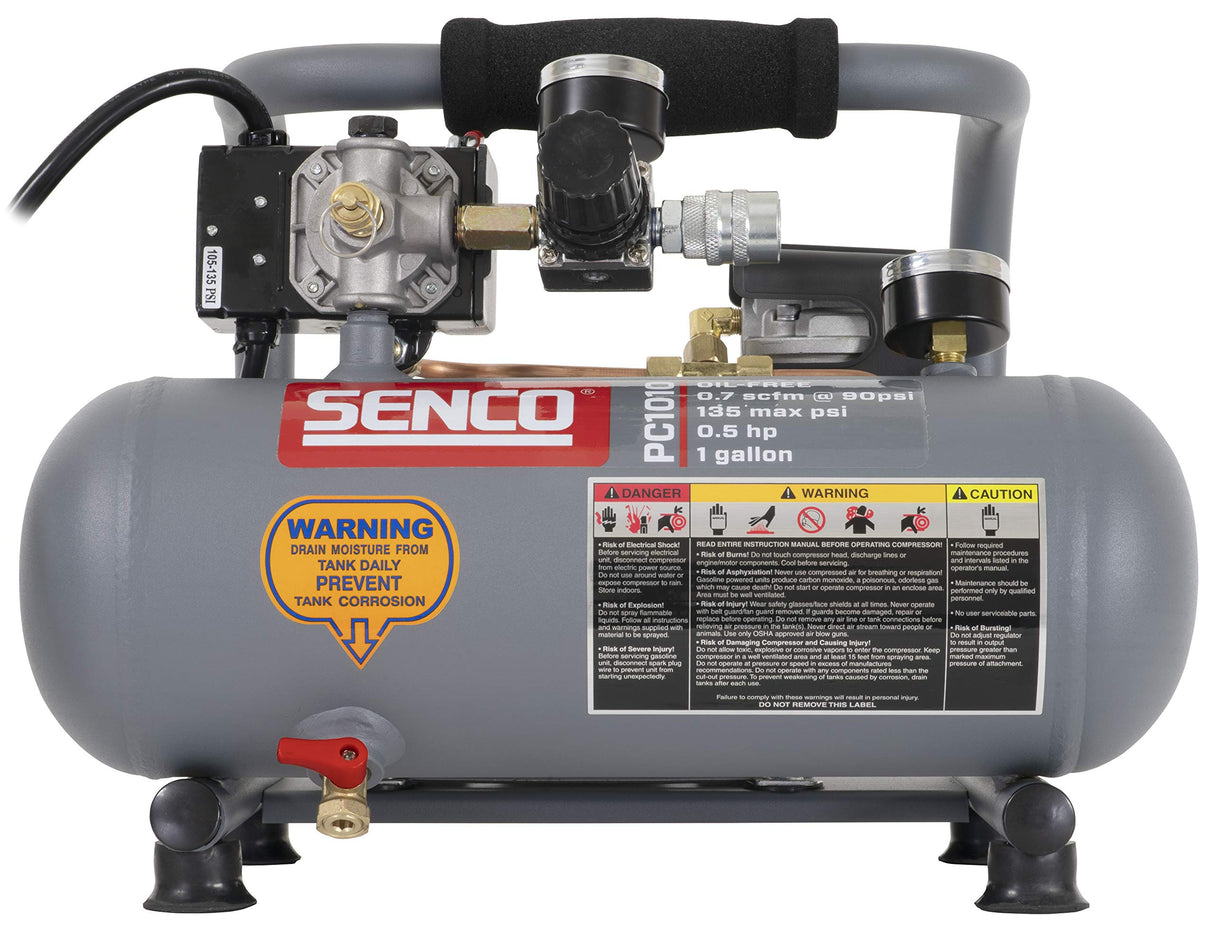 Senco PC1010 1/2- Horsepower 1-Gallon Matte Finish and Trim Portable Hot Dog Air Compressor, Gray/Red Senco