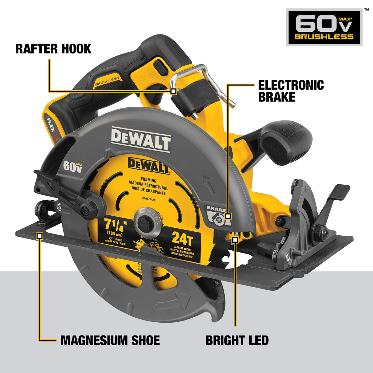 DEWALT FLEXVOLT 60V MAX* Circular Saw with Brake Kit, 7-1/4-Inch (DCS578X2) DEWALT
