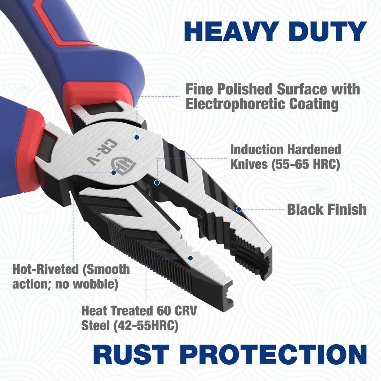 WORKPRO 8" Linesman PRO Screw Extractor Pliers(Combination Pliers) with Unique Non-slip Jaws, Stripped Screw Remover Tool, Lineman Pliers for Quickly WORKPRO