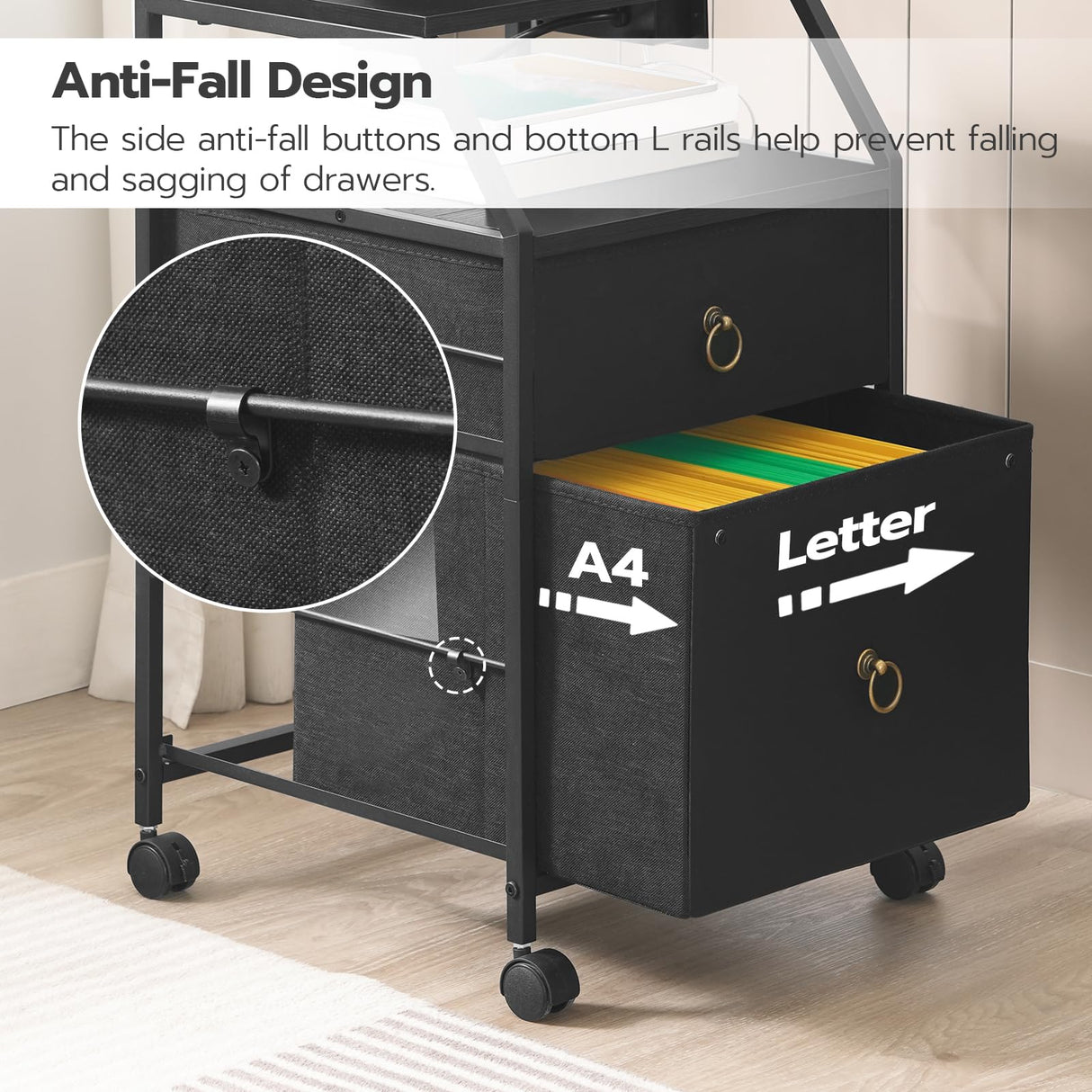 HOOBRO 2-Drawer Mobile File Cabinet, Filing Cabinet with Charging Station, Rolling Printer Stand with Open Storage Shelf, fits A4/Letter-Size for HOOBRO