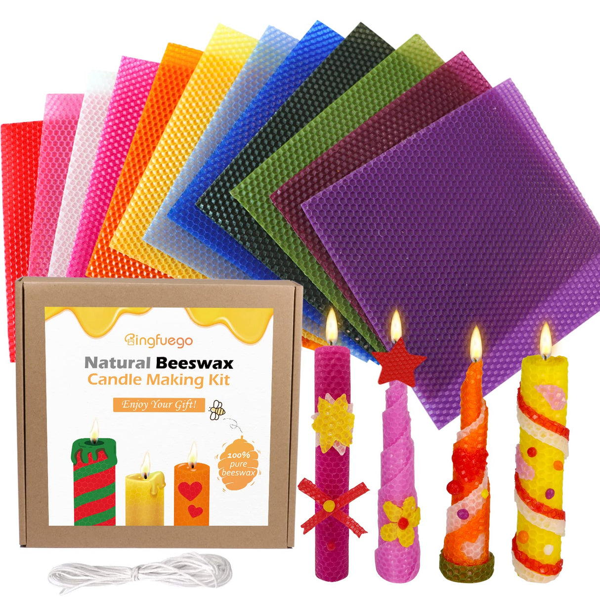 Beeswax Candle Making Kit for kids-12 Bright Colors Beeswax Sheets for Candle Making, Natural Beeswax Candle Making Kit for Adults, 100% Pure Beeswax Bingfuego