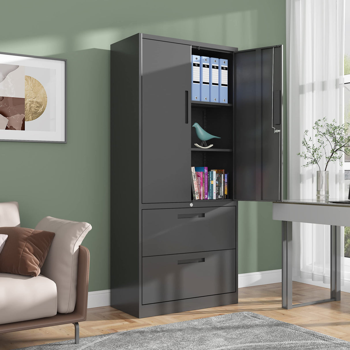 SISESOL Metal Storage Cabinet with Drawers, 71" File Cabinets for Home Office, Locking Steel Storage Cabinet with Doors and Shelves for Home, Office, SISESOL