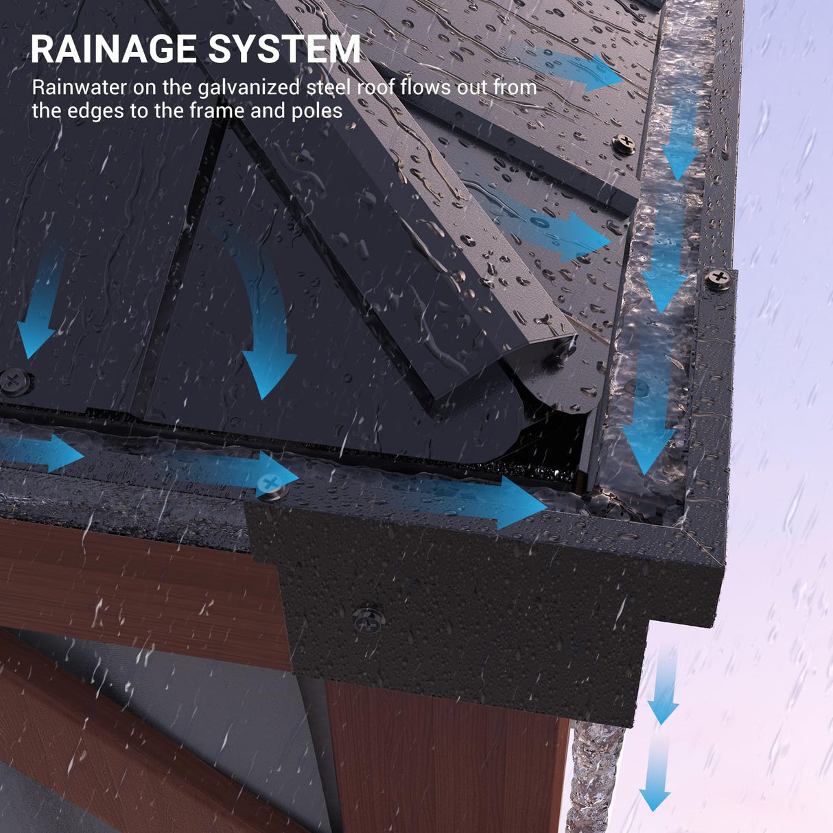 VONZOY Hardtop Gazebo 12x16, Wooden Coated Outdoor Gazebo with Galvanized Steel Double Roof, Aluminum Frame Pavilion, Pergola for Patio Lawn, VONZOY