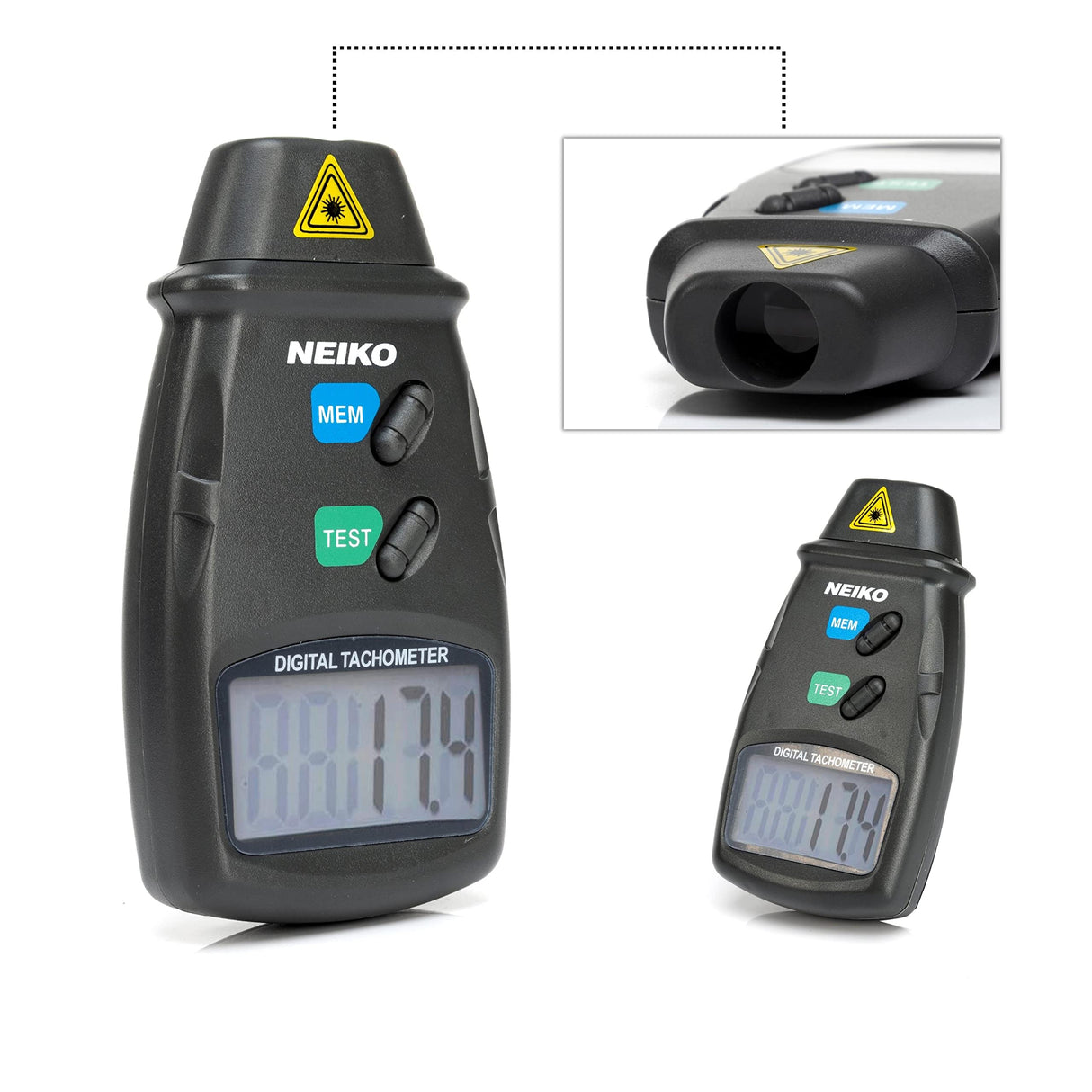 NEIKO 20713A Digital Tachometer, Noncontact Laser Photo Sensor with 2.5 to 99,999 RPM Accuracy, RPM Gauge Marker with Batteries Included NEIKO