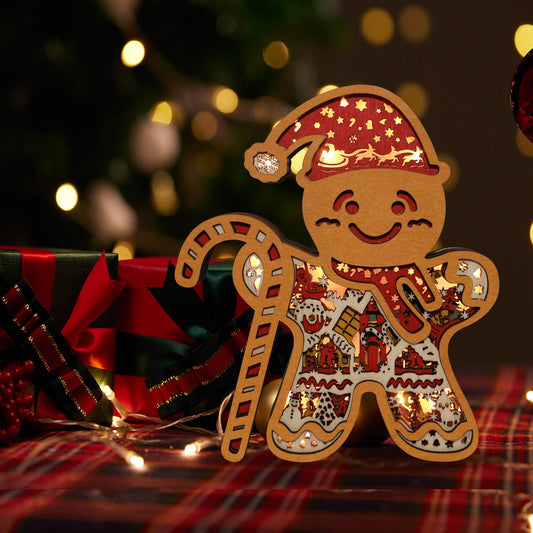CmayAlgc 3D Gingerbread Man Park Decor Christmas Ginger Man Crafts Statues Rustic Farm Wood Art Wall Sculpture Holiday Home Decoration Creative Gift